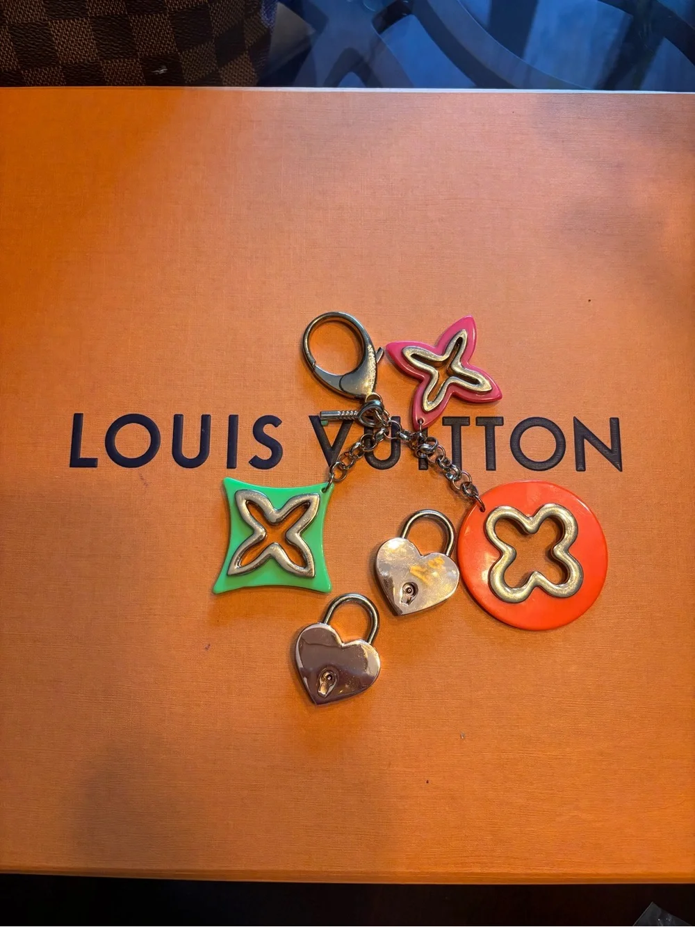 Louis Vuitton Retro Keychain with Multicolor Charm & Heart locks & Key